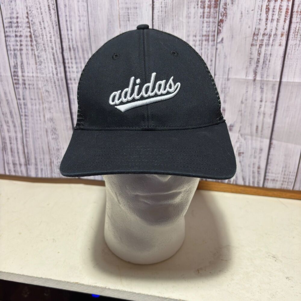 Adidas Womens Mesh Trucker Hat Snapback Cap Black White Script Aeroready